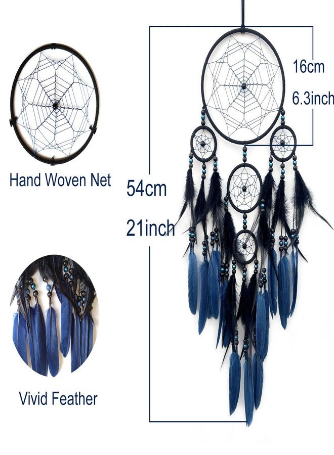 SOYUZU Blue and Black Dream Catcher Large Dream Catchers Wall Decor Handmade Feather Dreamcatcher Wall Hanging Ornament for Bedroom Living Room Home Decor - Image 2